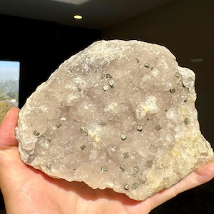 2.1 lbs Pyrite Cubes on Light Pink Fluorite from Fujian, China | Raw Specimen | Collector’s Piece | Rare Crystal Formation