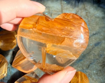 One (1) High Grade Golden Healer Crystal Heart | Intuitively Chosen