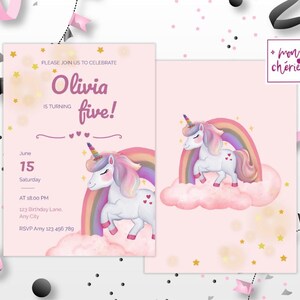 Unicorn birthday invite, rainbow unicorn birthday invitation, pink purple birthday, editable birthday, instant download, girl birthday party