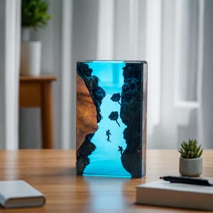 Handmade Resin Ocean Lamp: Diver & Stingray Underwater Scene
