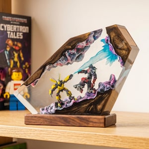 Lampa z żywicy Sci-Fi Robot Battle, ręcznie robiona lampa LED Diorama, dekoracja do ekspozycji mechów, prezent dla gracza, lampka nocna na biurko