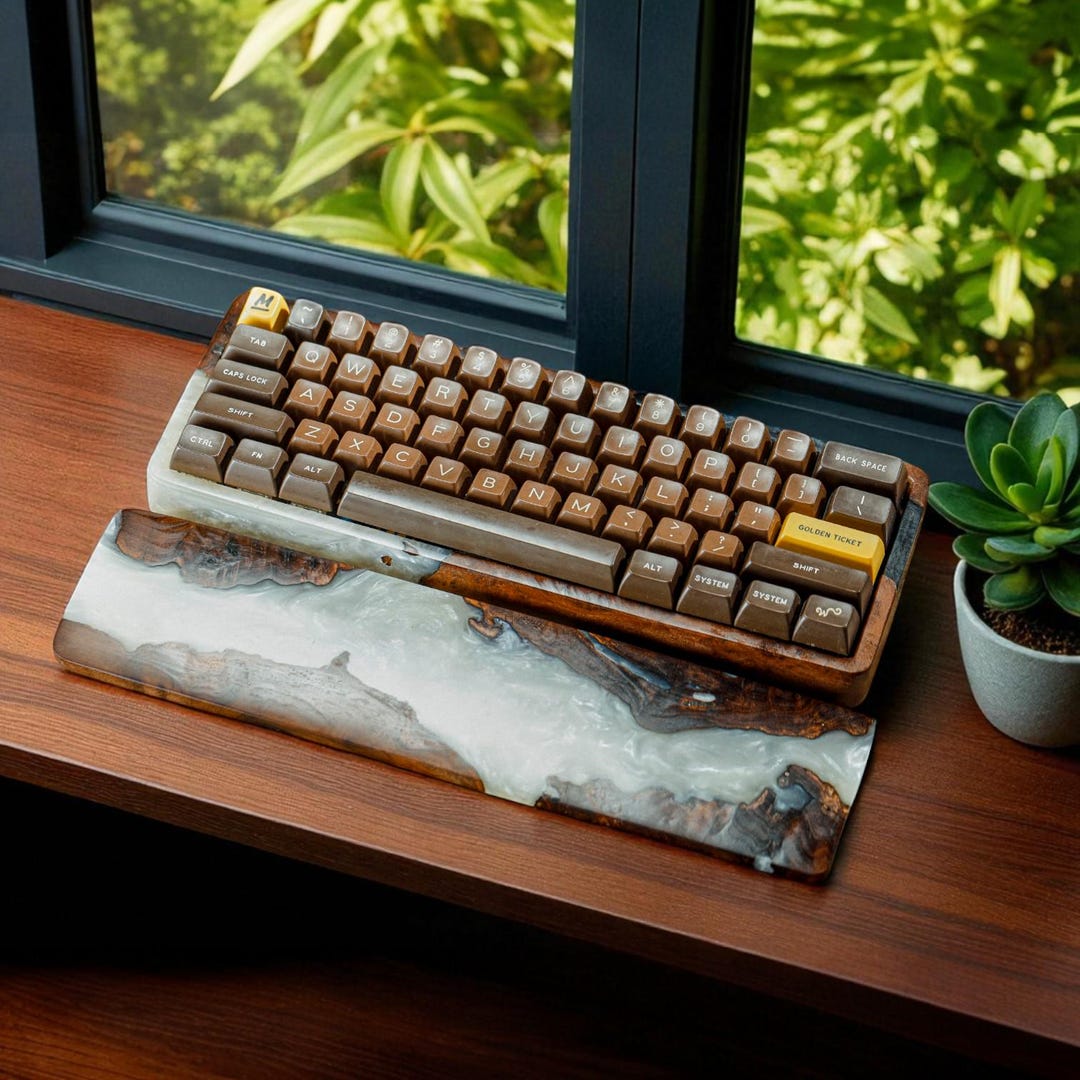 Luxury Computer Keyboard Luxury White Resin & Walnut Keyboard Case, Elegant Gift for Mechanical ...