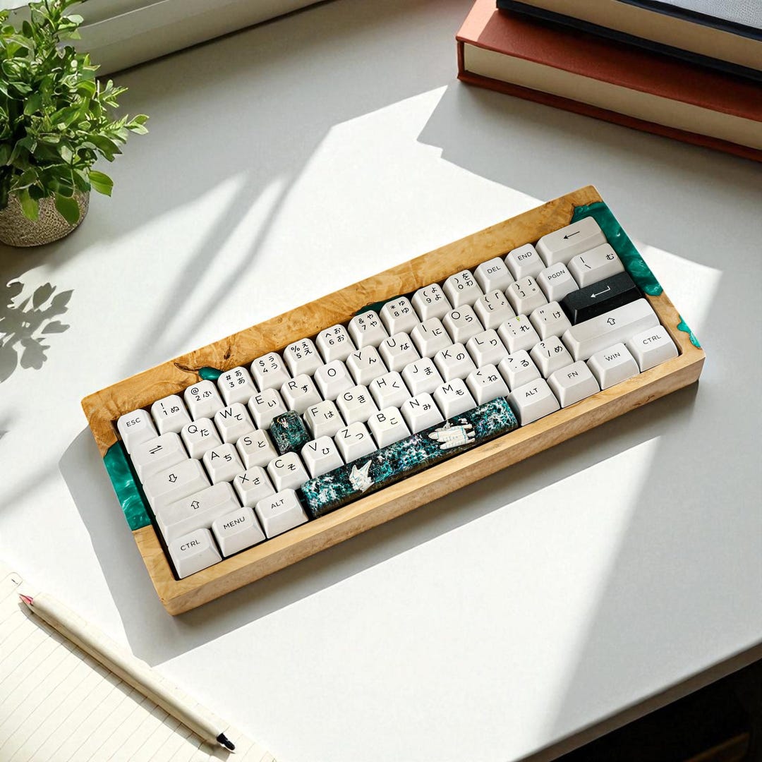 Handmade Ash Wood & Emerald Resin Keyboard Case: Artisan Desk Decor - Etsy