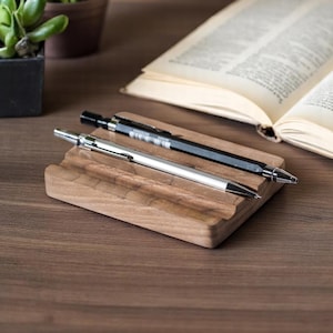 Handmade Walnut Wood Pen Holder: Elegant Desk Organizer Gift
