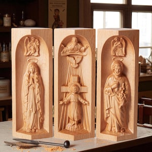 Hand-Carved Wooden Religious Triptych Box, Christian Gift Ideal & Home Altar Décor, Perfect Gift for Baptism, Confirmation, or Communion
