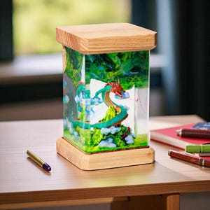 Handmade Asian Dragon Resin Lamp: Fantasy Night Light