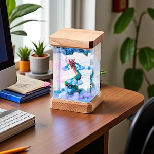 Handmade Blue Dragon Resin Lamp: Fantasy Home Decor Light