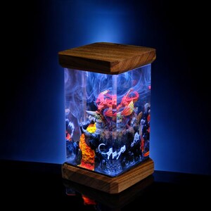 Red Dragon Resin Lamp: Handmade Diorama Desk Decor