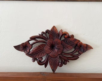 Kembang Royale, Frangipani Flower Design, Handmade Wood Carving Wall Art from Bali