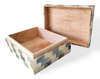 Ocean Whisper Treasure Box from Tropical Bali, Exotic Shell Inlay, Beach Memories, Vanity and Bathroom Decor, Boho Style, Gift for Friends &