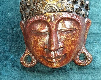 Bali Tropical Home Red Gold Harmony Buddha Mask - Invite Peace & Calm Into Your Space, Wall Decor