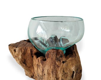 Flowing Glass Vase Handmade in Exotic Bali, Unique Housewarming Gift, Wedding Gift, Natural Boho Decor