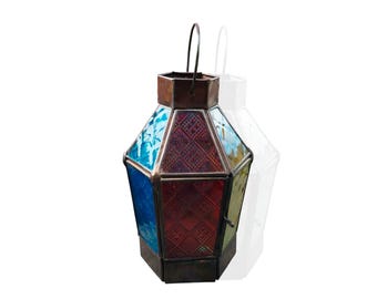 Boho Mystic Colored Glass Lantern - a Gift of Cozy Vibes, A Vibrant Addition to Any Space, Votive Candle Lantern