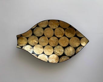 Black & Gold Fish Shaped Decorative Shell Bowl from Bali
