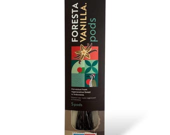 Foresta Bali Vanilla Beans, Grade A, 5-Pack, Premium Gourmet Pods, Rich and Aromatic, for Baking, Making Extract and Cooking