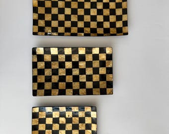 Black & Gold Shell Plates Handmade in Bali Set of 3 (large, medium, small)