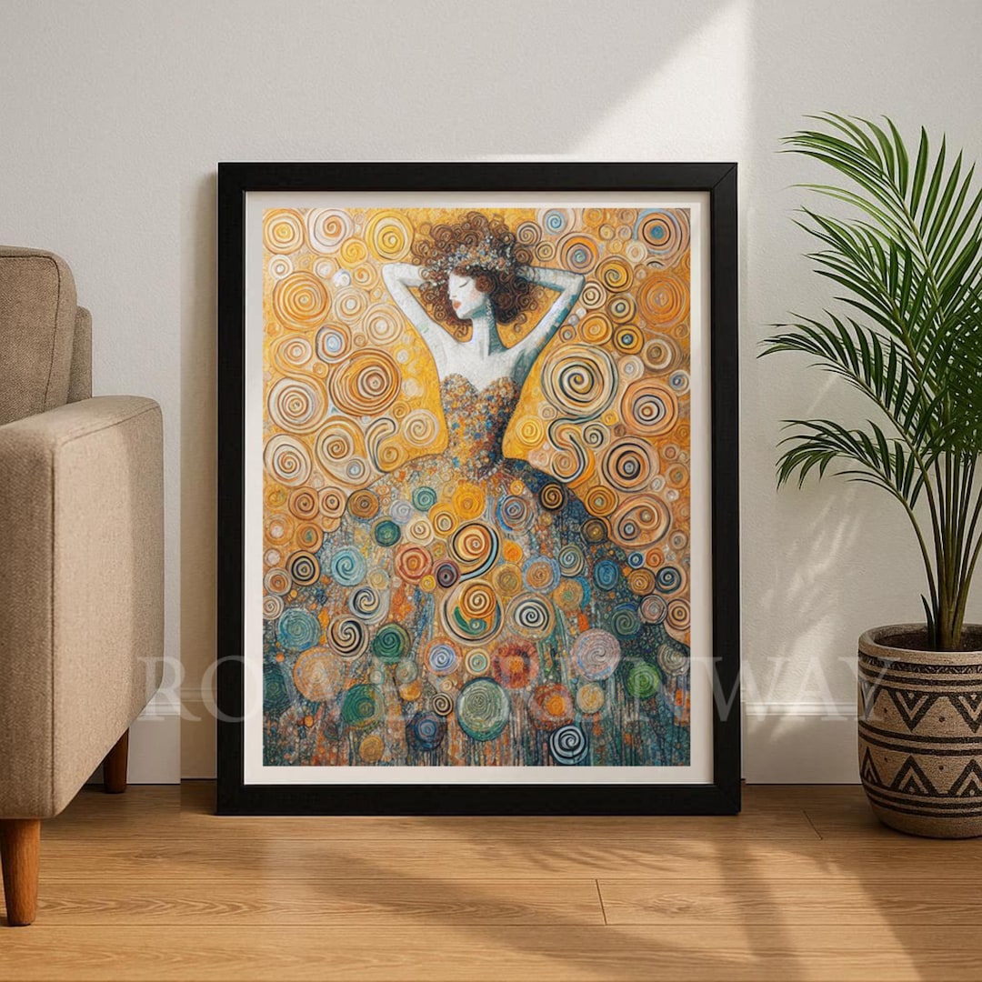 Gustav Klimt Style Woman Gold Colorful Serene Wall Art Painting Print ...