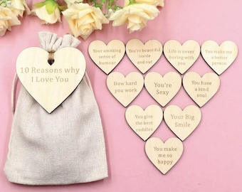 Engraved Wooden Heart Tokens, 10 Reasons Why I Love You Gift