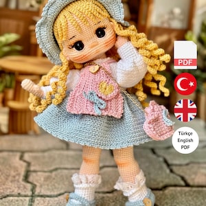 Crochet Doll Pattern, Hana Doll Pattern, Amigurumi Doll Pattern, PDF in Turkish, PDF in English, Amigurumi Crochet Doll Pattern
