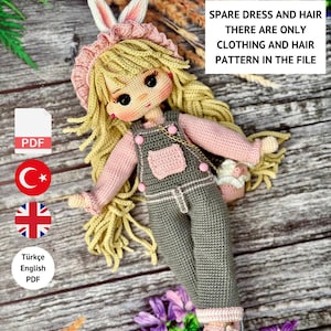 Patrón de ropa y cabello para muñeca Maral amigurumi (PDF en inglés/turco)