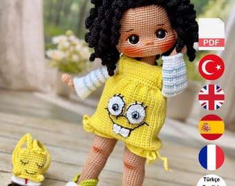 Crochet Doll Pattern: Lona Amigurumi Doll (PDF in English, Turkish, French, Spanish)