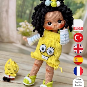 Crochet Doll Pattern, Lona Doll Pattern, Amigurumi Doll Pattern, PDF in Turkish, PDF in English, PDF in French, Pdf in Spanish