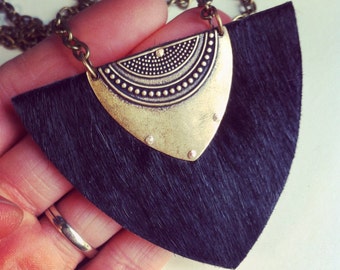 Hair on hide Black Tribal necklace by Odi Boutique Jewellery