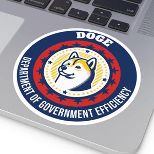 DOGE Department Of Government Efficiency Round Stickers Funny Government Decals for Laptops, Water Bottles, Cars Trucks, Indoor and Outdoor