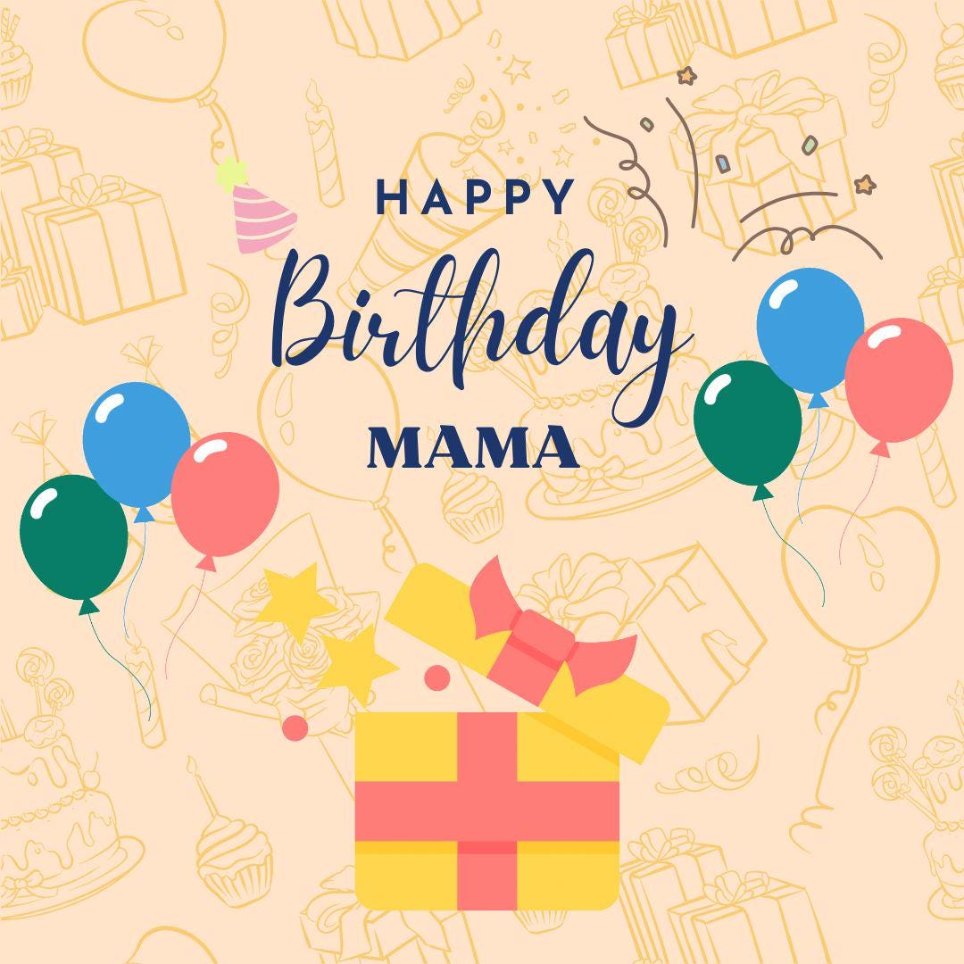 Happy Birthday MAMA GIF with elegant calligraphy and vibrant colors