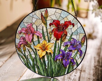Stained Glass Flowers Suncatcher Window Hanging Gift for Mom Friend