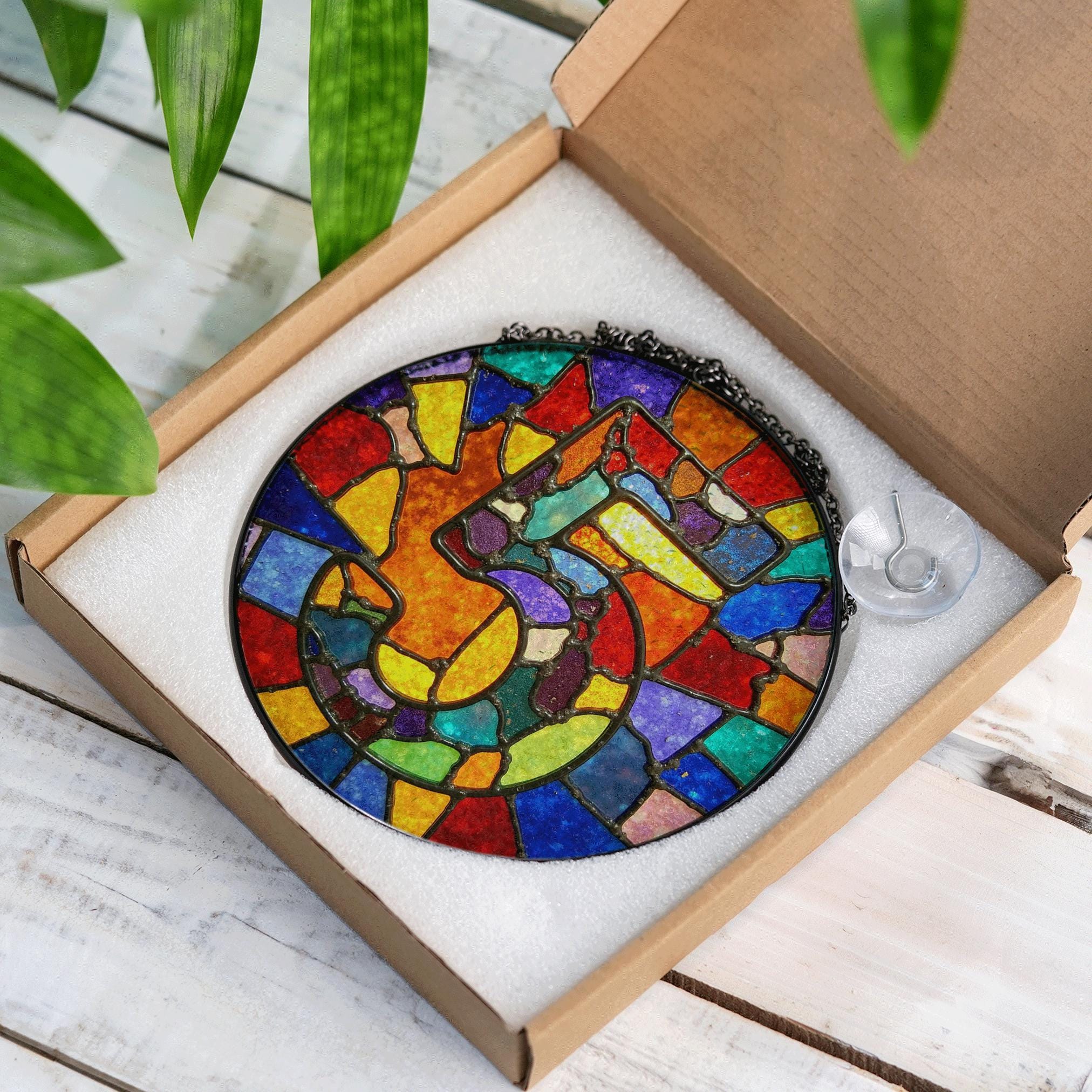 Vibrant Stained Glass Number 5 Panel Window Decor Colorful Suncatcher ...