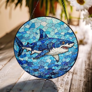 Shark Ocean Suncatcher Stained Glass Window Hanging Gift for Sea Lovers