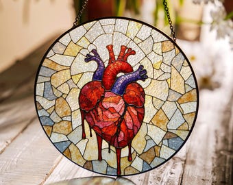 anatomical heart stained glass sun catcher handmade window decor gift for medical student