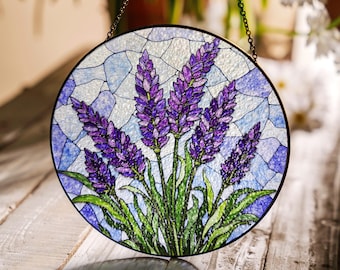 Lavender Stained Glass Suncatcher Purple Floral Window Decoration Gift for Her