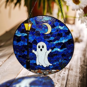 Ghost glas-in-lood suncatcher Halloween raamdecoratie cadeau voor horrorliefhebbers