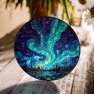 Northern Lights Suncatcher Stained Glass Gift Nature Lovers Home Decor