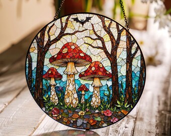 Suncatcher stained glass red mushroom forest gift for mom Mothers Day gift housewarming gift