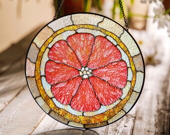 Red Flower Stained Glass Suncatcher Window Decor Gift for Mom Friend Birthday