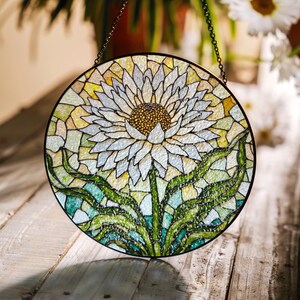 White Flower Stained Glass Suncatcher Window Decor Gift for Mom Grandma