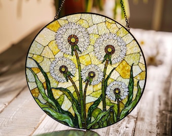 Dandelion Stained Glass Suncatcher Window Decor Gift for Nature Lovers