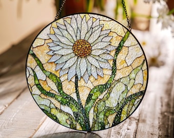 Daisy Stained Glass Suncatcher Window Hanging Gift for Mom Friend