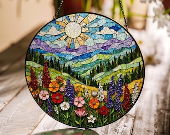Colorful Flower Stained Glass Sun Catcher Window Art Gift for Her