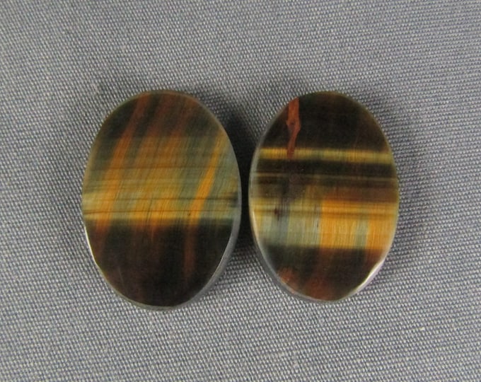 Variegated Blue and Golden Tiger Eye chatoyant  cabochon PAIR