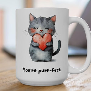 Cute Cat-Themed Ceramic Mug, &quot;You&#39;re Purrfect&quot;, Fun Gift for Cat Lovers, Animal Enthusiasts, Coffee Lovers, Mug for Pet Owners, Cute Kitchen