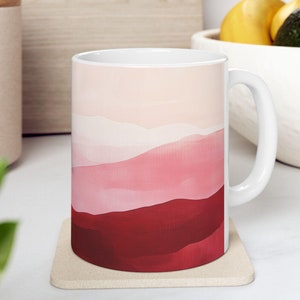 Pink and Red Modern Abstract Ceramic Mug, Chic Coffee Cup, Cozy Minimalist Drinkware, Gift for Her, Colorful Tea Mug, Modern Valentines Gift
