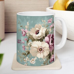 Floral Vintage Ceramic Mug, Perfect for Home & Office, Great Gift for Tea Lovers, Coffee Enthusiasts, Mothers Day, Birthdays, Pretty Wedding