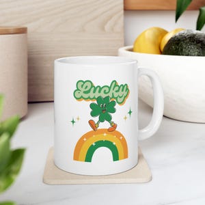 Retro St Patricks Day Mug Shamrock Coffee Cup Vintage Irish Tea Mug Luck of the Irish Gift St Paddys Day Decor Celtic Green Mug Lucky Charms