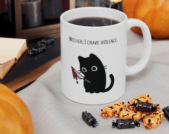 Funny Meme Black Cat Halloween Ceramic Mug Gift for Cat Lover Halloween Mug Black Cat Coffee Cup Cat Mom Gift Halloween Decor Fun Spooky Mug