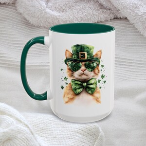 St Patricks Day Cat Mug Shamrock Day Leprechaun Cat Colorful Lucky Charm Coffee Cup Green Irish Fun Drinkware Perfect Gift for Pet Lovers