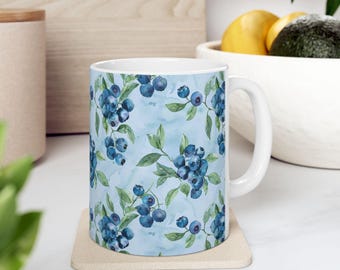 Blueberry Ceramic Mug Berry Tea Cup Fruit Perfect for Tea Lovers Coffee Drinkers Blue Summer Vibes Mothers Day Gift for Mom Kitchen Decor
